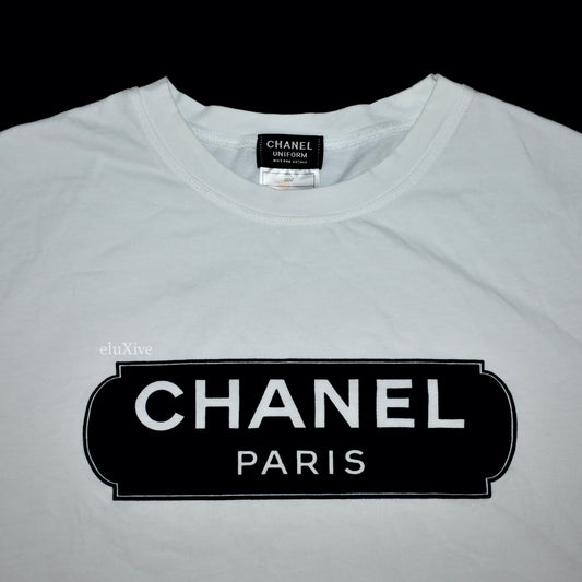 Chanel - White Velvet Logo L/S Crewneck Uniform T-Shirt