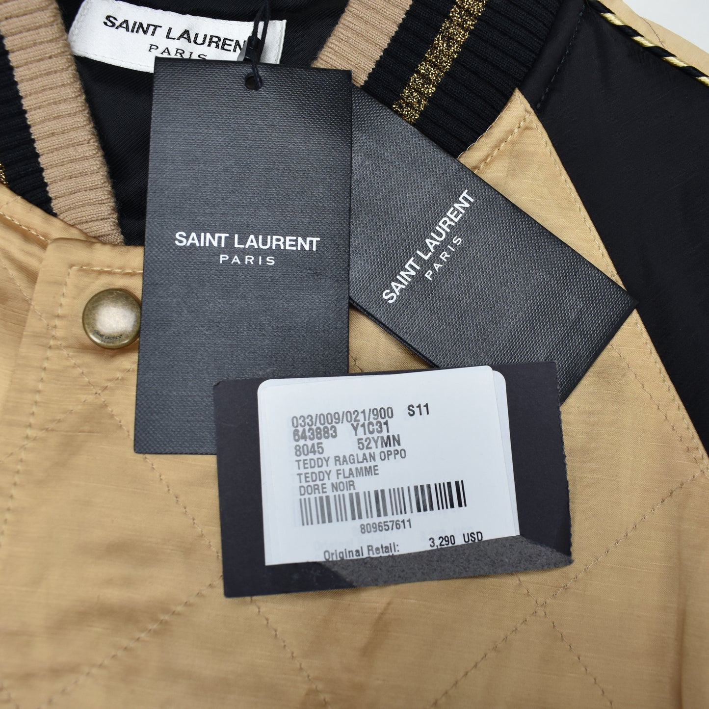 Saint Laurent - Gold Quilted Viscose Teddy Jacket