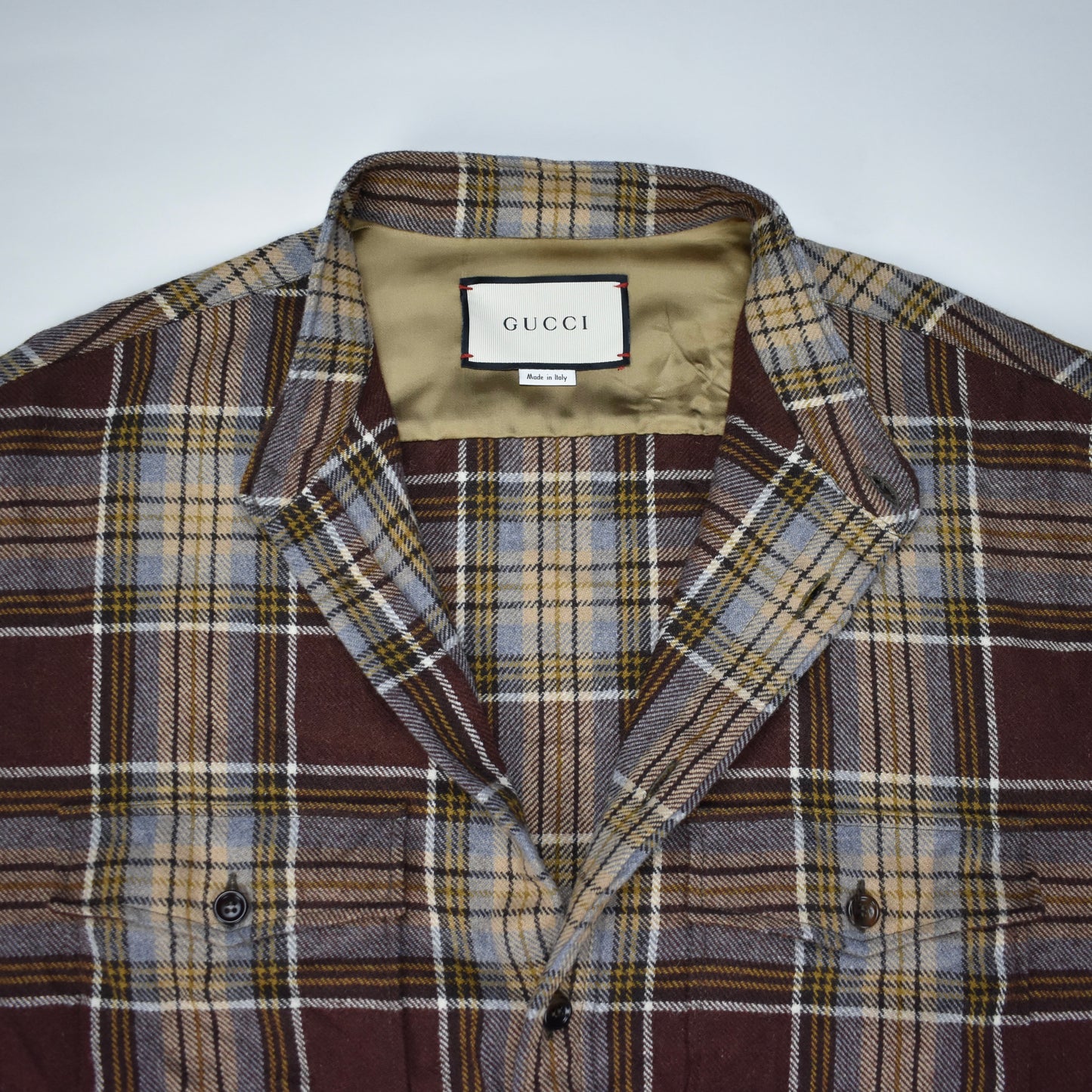 Gucci - Brown / Blue Plaid Wool Oversized Flannel Shirt