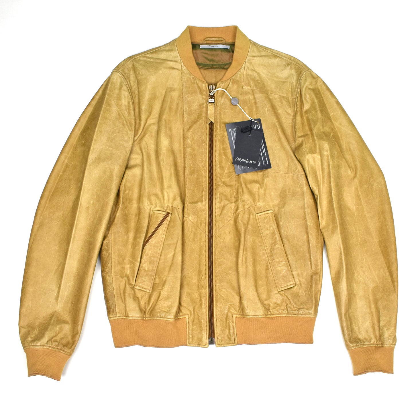 Yves Saint Laurent - Distressed Tan Leather Bomber Jacket