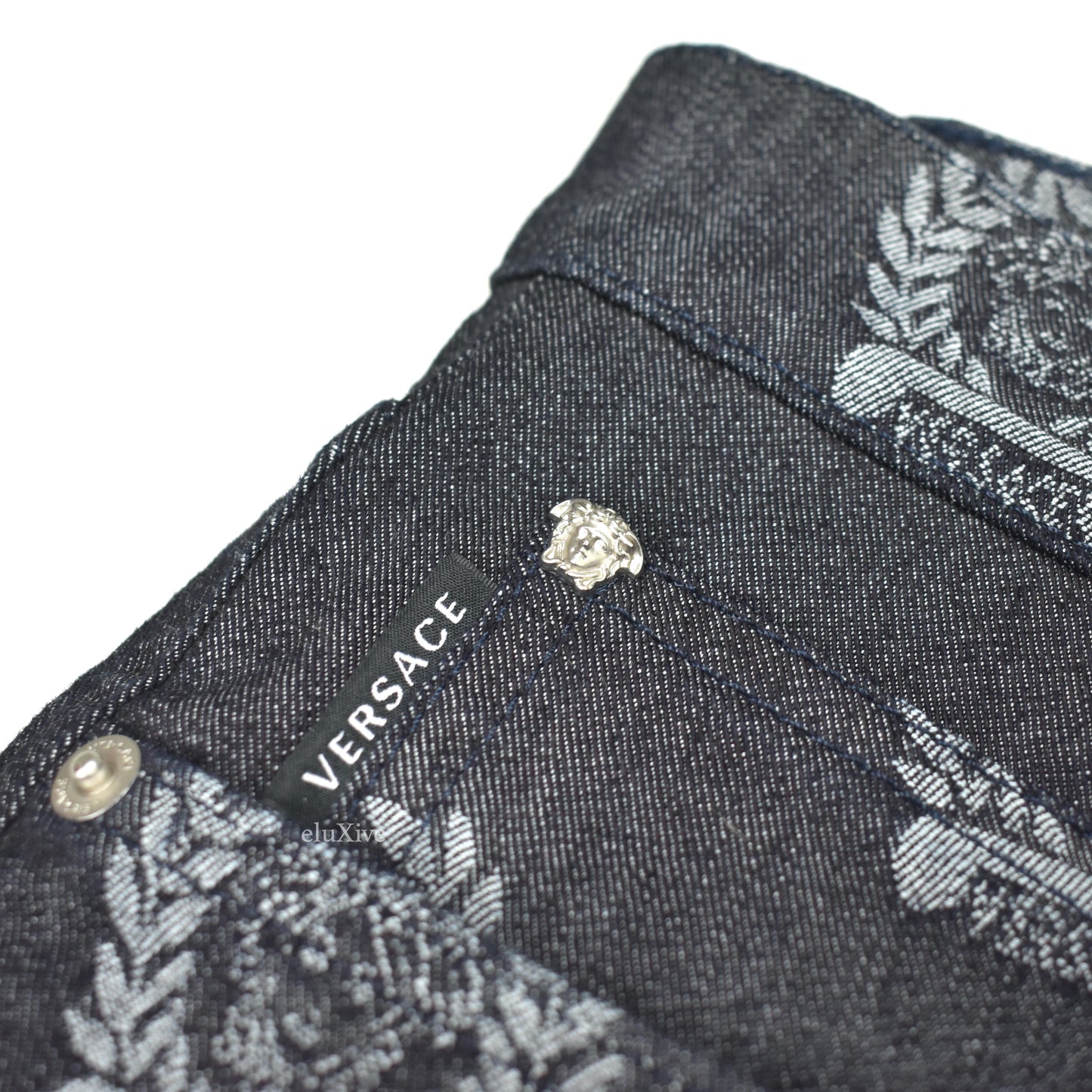 Versace - Black Medusa Wreath Logo Woven Denim Jeans