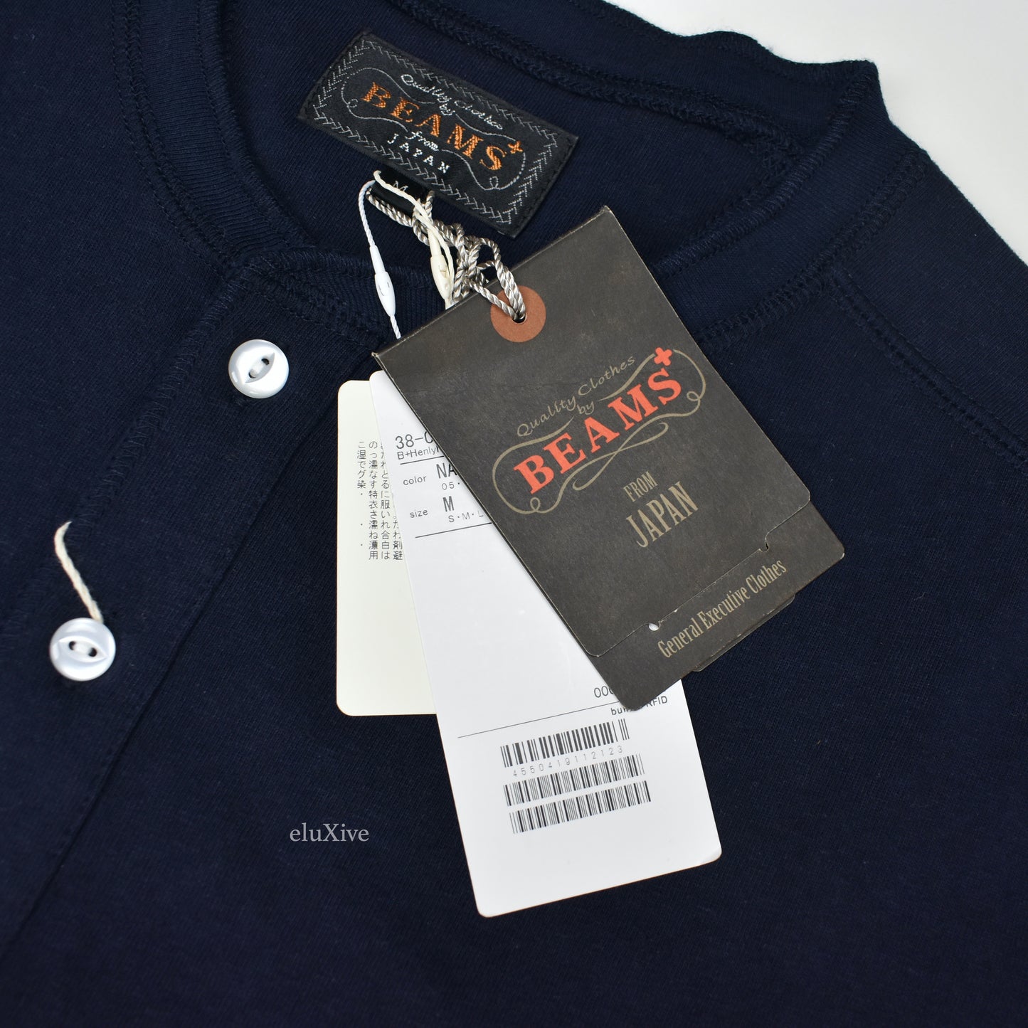 Beams Plus - Navy Flax / Cotton Henley Shirt