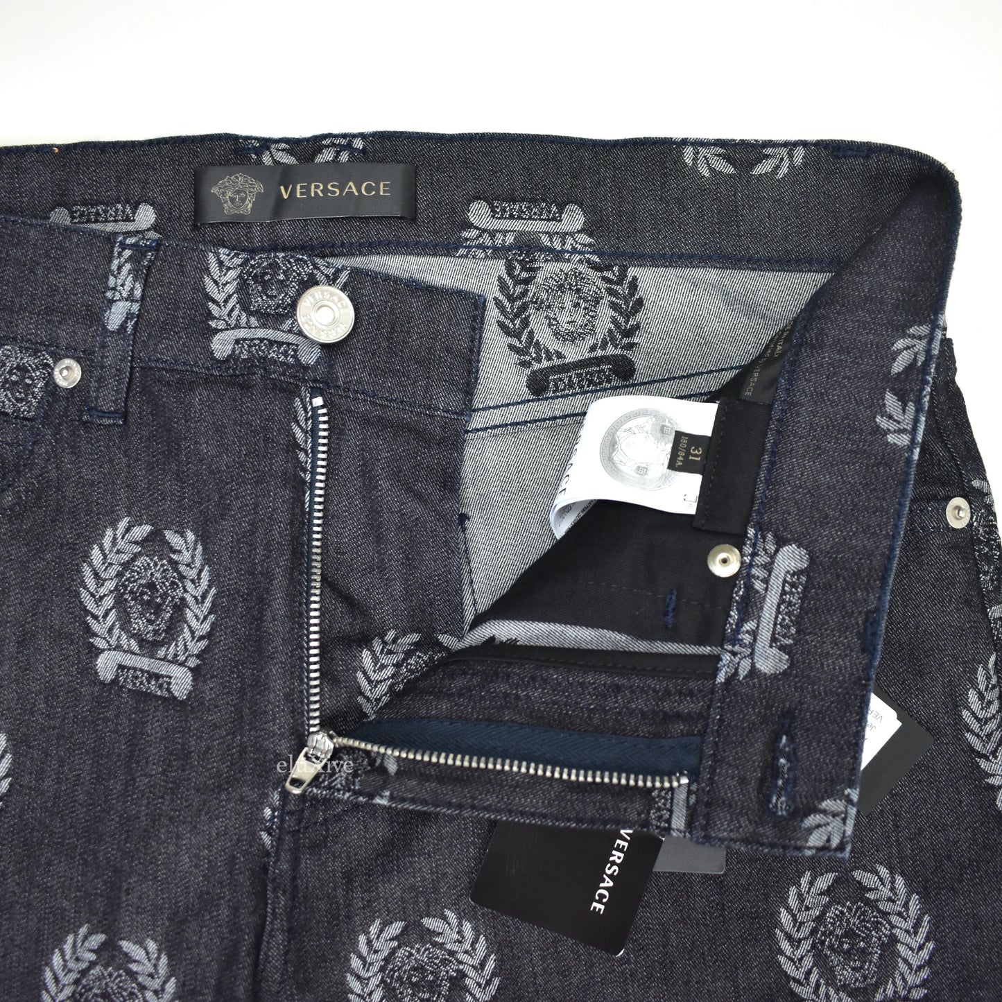 Versace - Black Medusa Wreath Logo Woven Denim Jeans