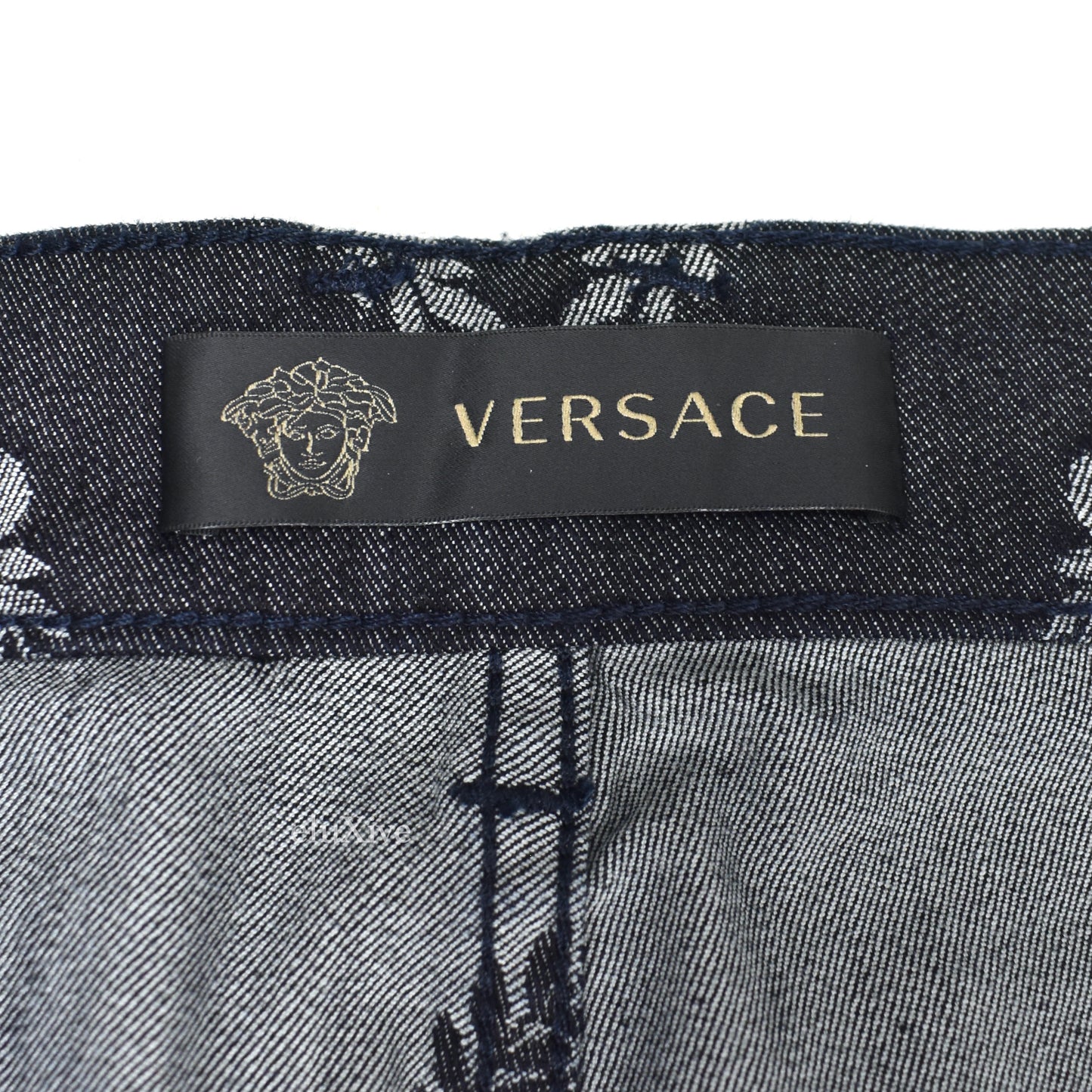 Versace - Black Medusa Wreath Logo Woven Denim Jeans