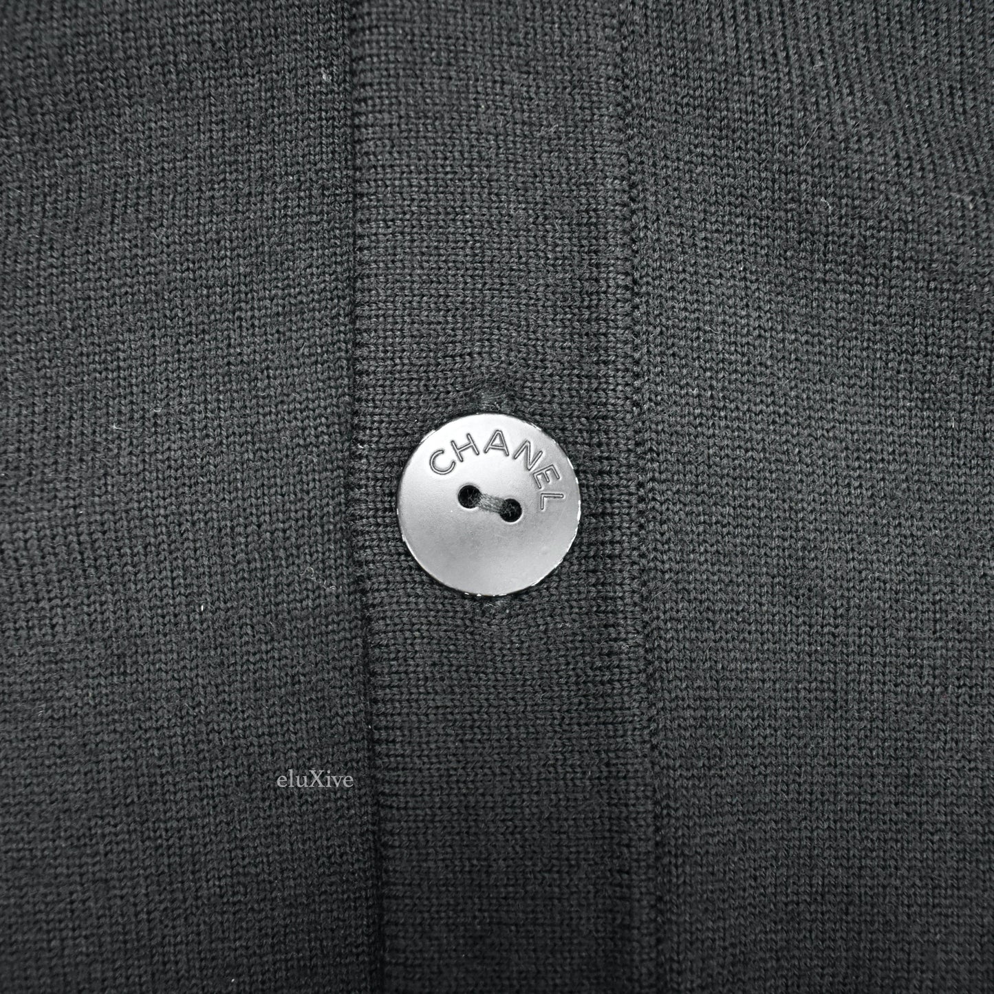 Chanel - Black 100% Wool Logo Patch Uniform Cardigan