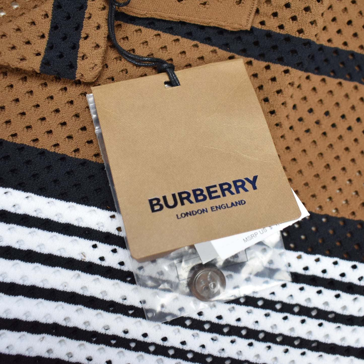 Burberry - Birch Brown Archive Stripe Mesh Knit Shirt