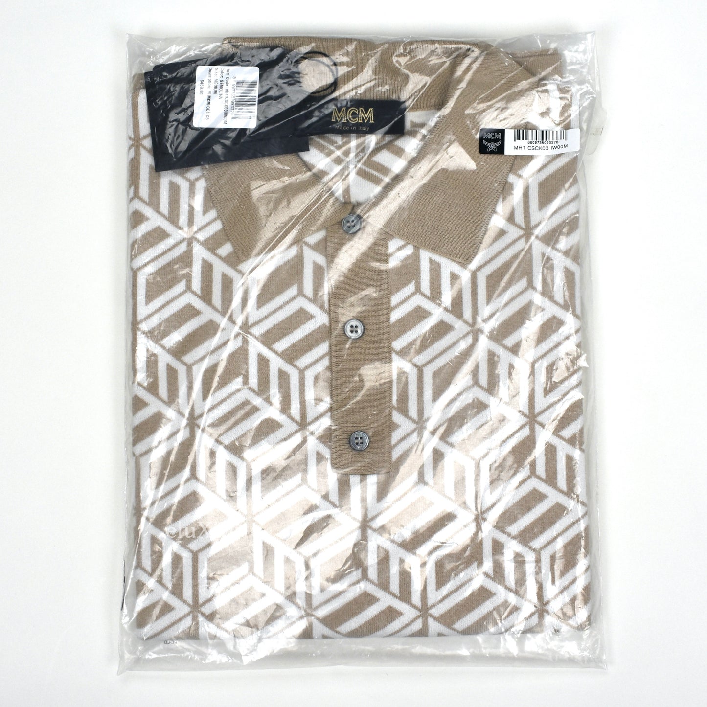 MCM - Cubic Monogram Logo Knit Polo Shirt (Beige)