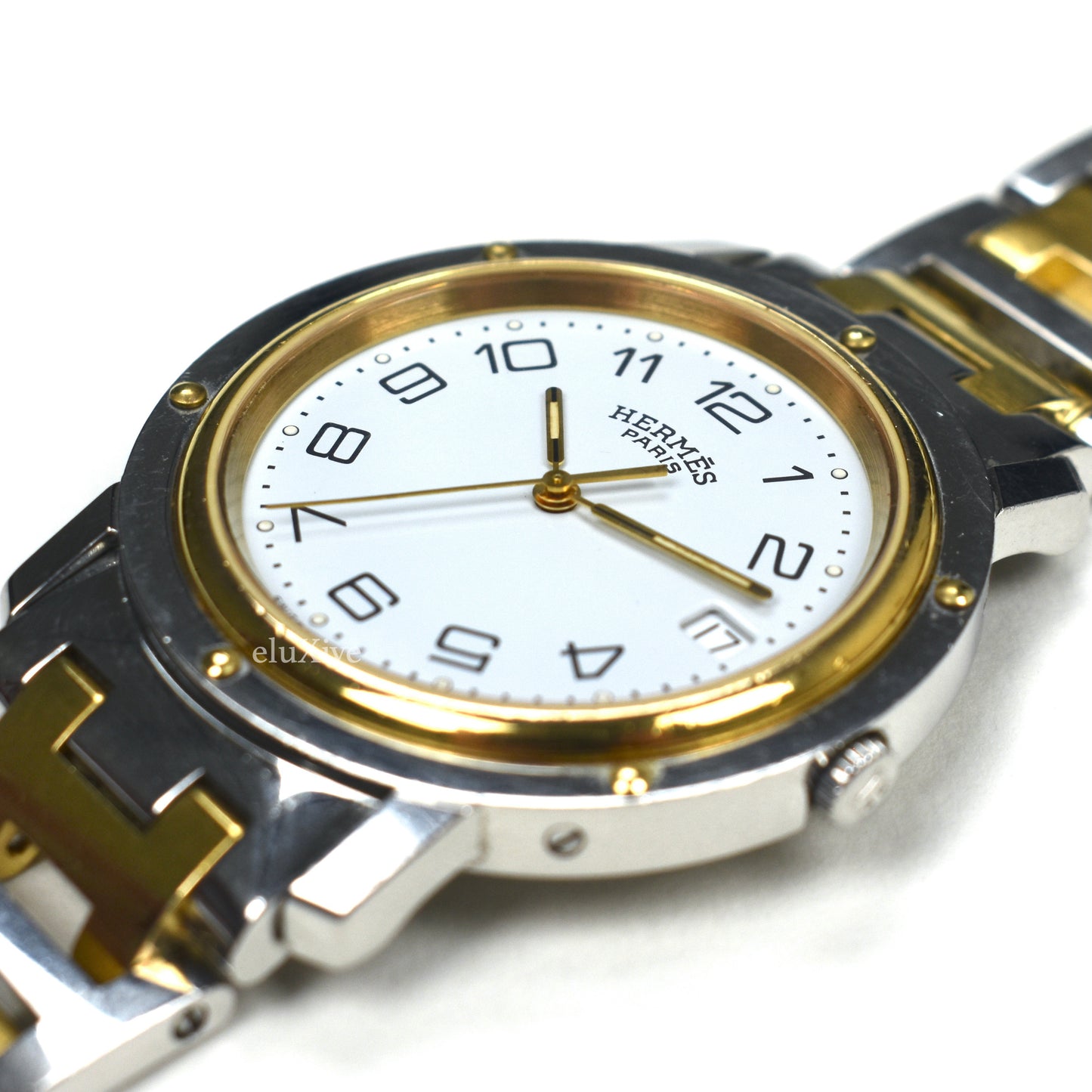 Hermes - Gold / Steel White Dial Clipper Watch