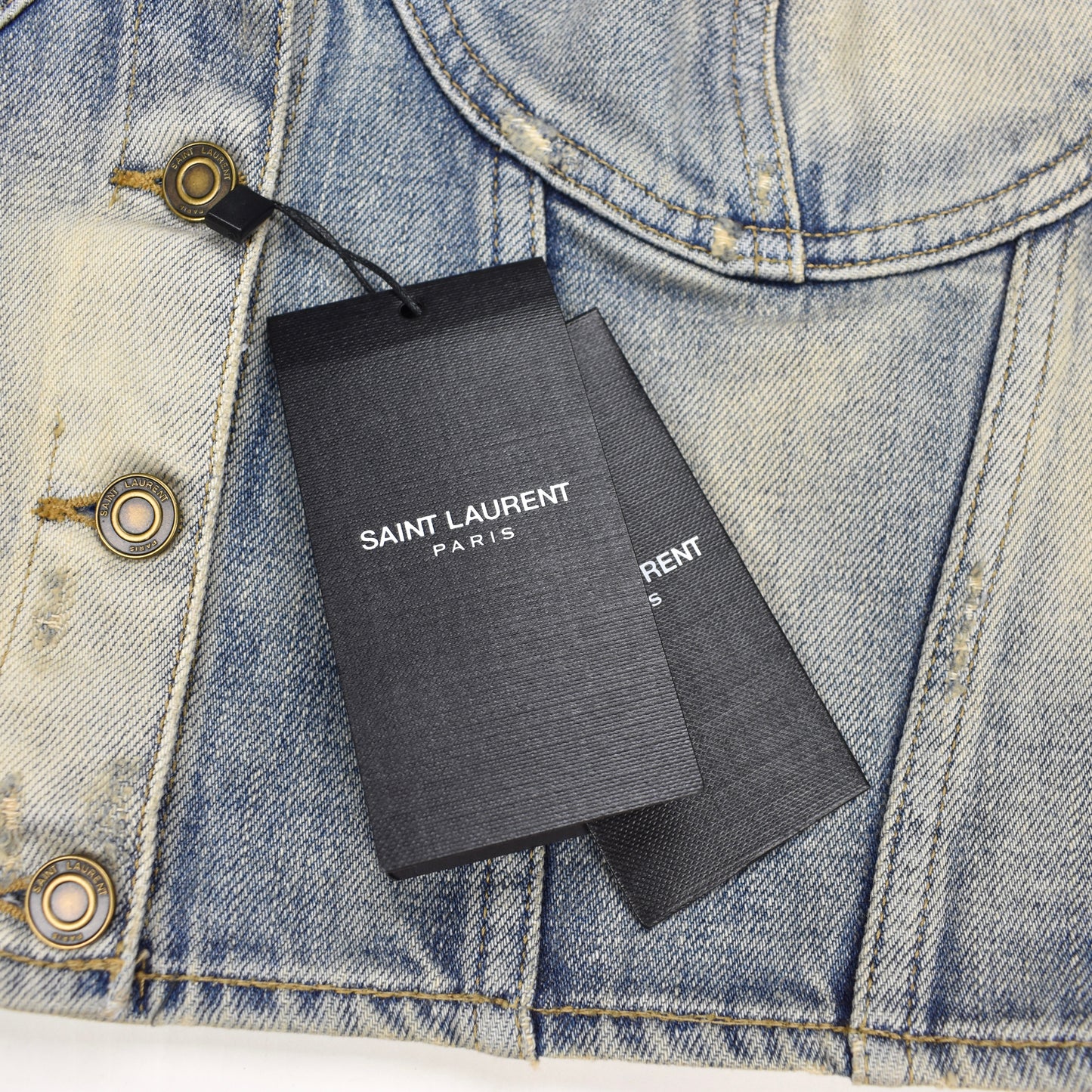 Saint Laurent - Blue Distressed Denim Crop Top