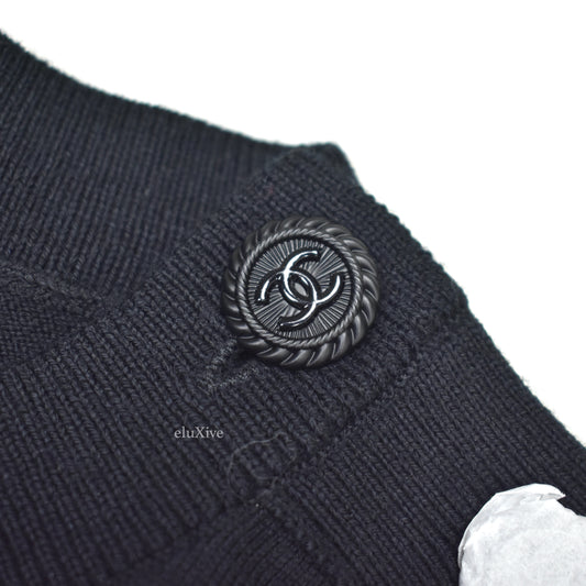 Chanel - Black Wool/Cotton CC Shoulder Button Uniform Sweater