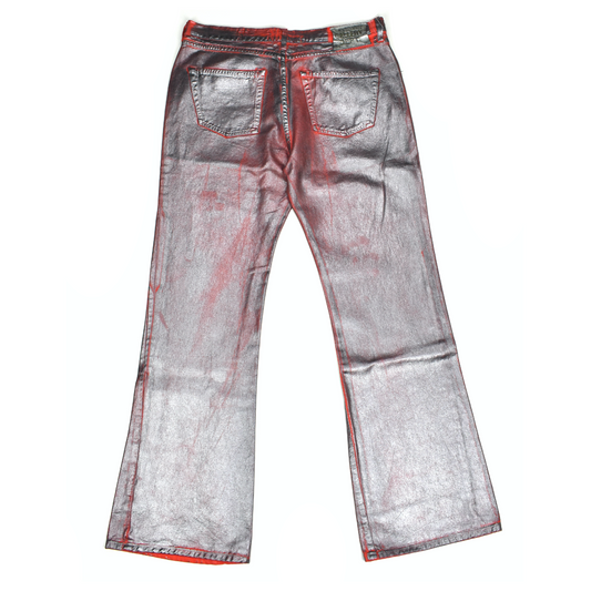 Gallery Dept. - Metallic Silver Painted Red Flare Denim Jeans
