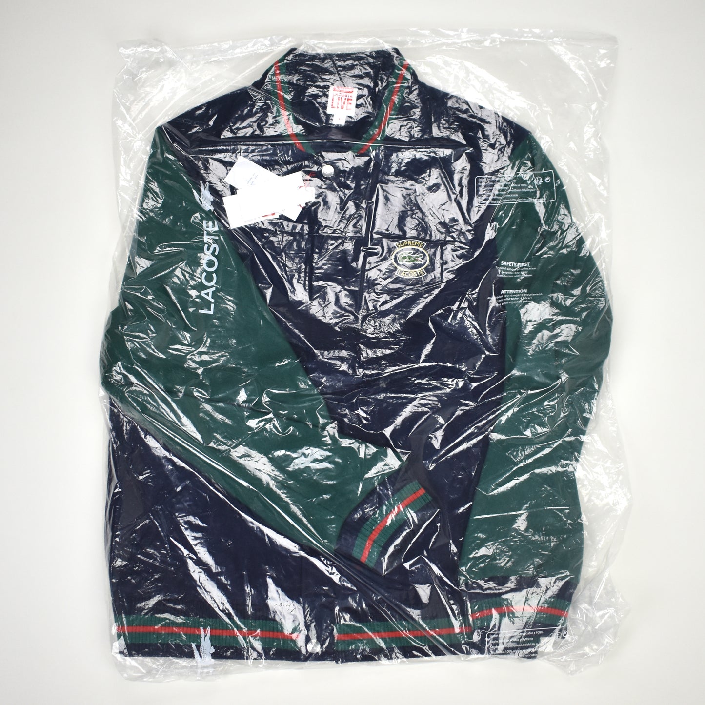 Supreme x Lacoste - Navy/Green Wool Varsity Jacket (SS18)