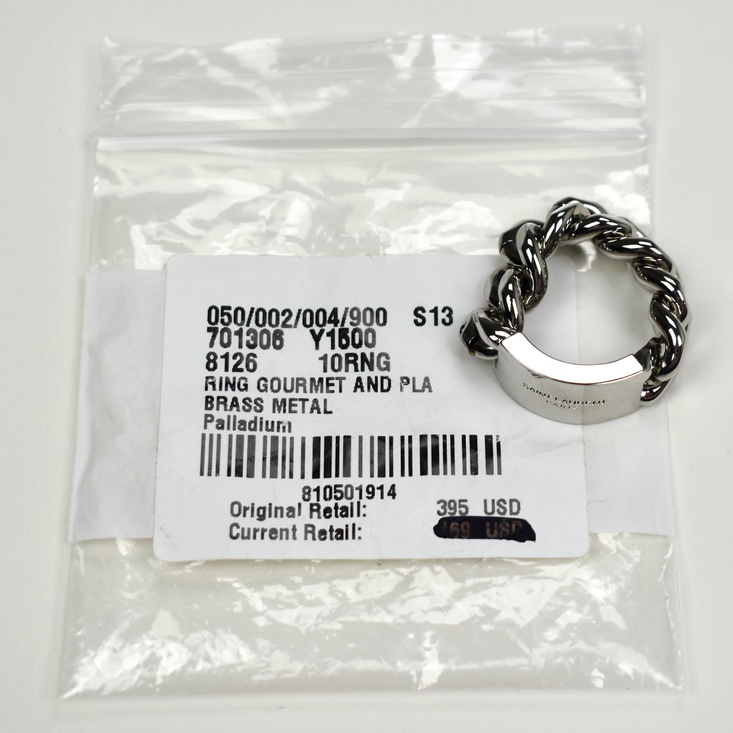 Saint Laurent - Silver Logo Plate Chain Ring