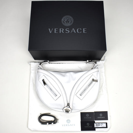 Versace - White Leather Medusa Logo Hobo Bag