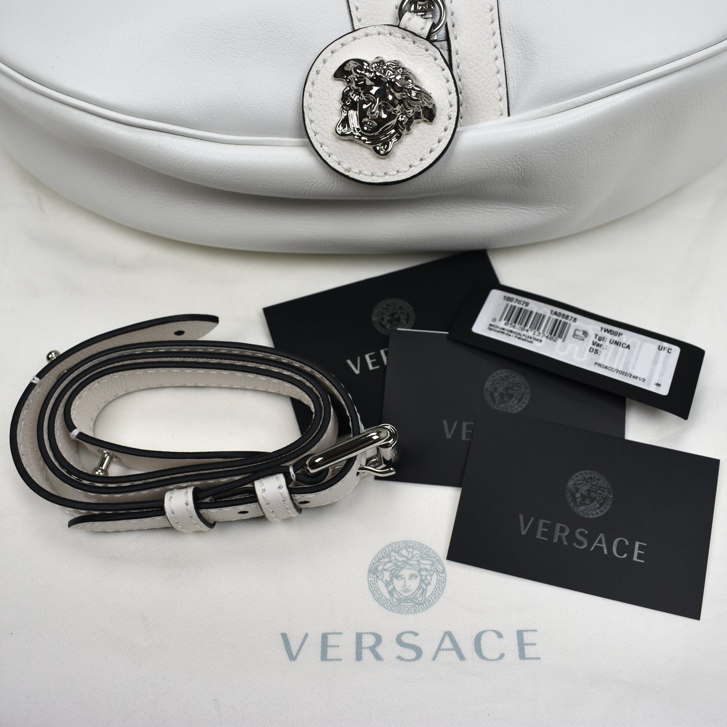 Versace - White Leather Medusa Logo Hobo Bag