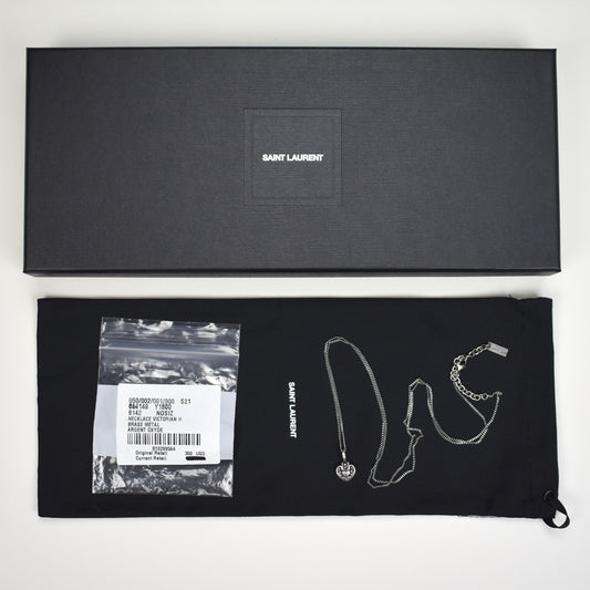 Saint Laurent - Silver Victorian Heart Pendant Necklace