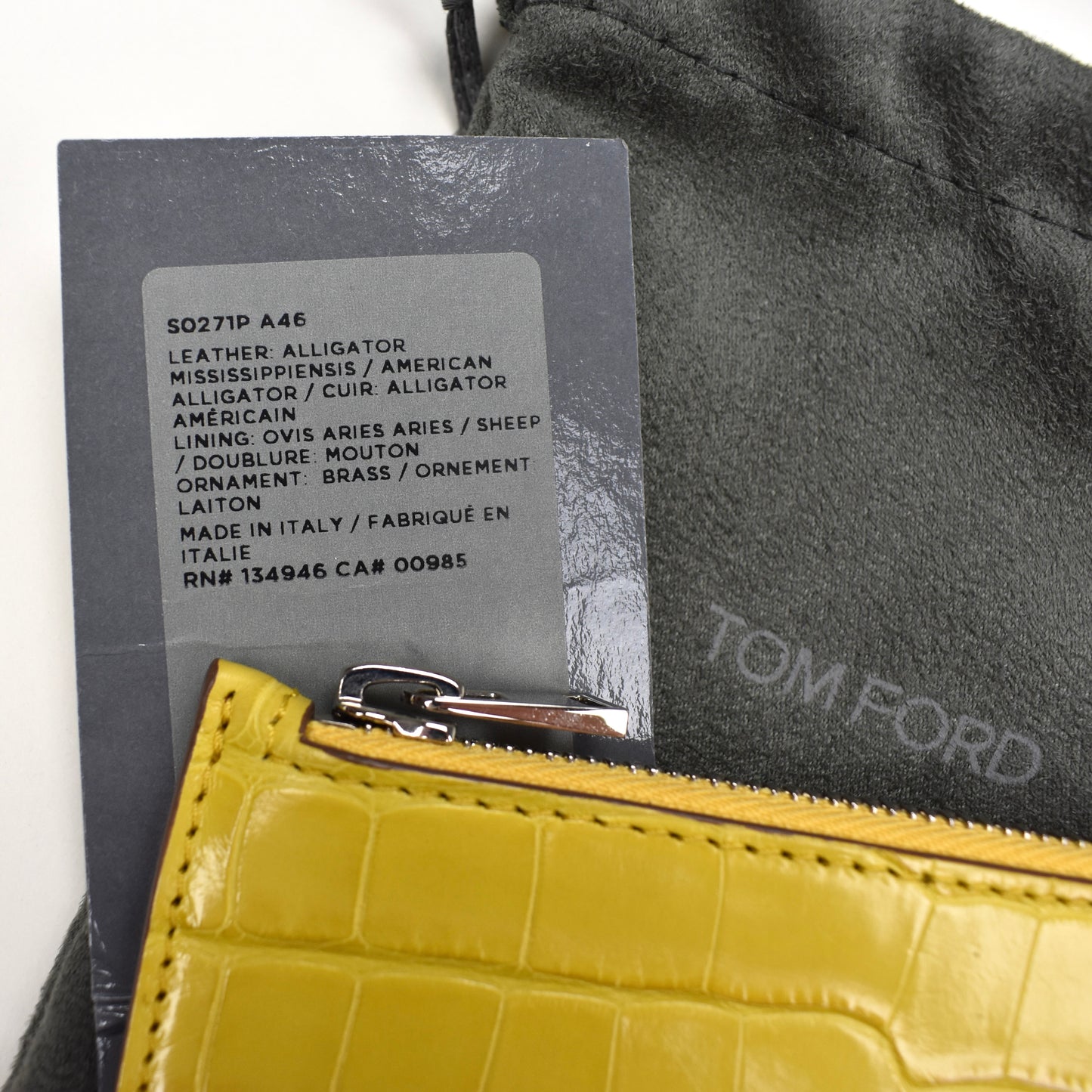 Tom Ford - Yellow Exotic Alligator Zip Card Holder