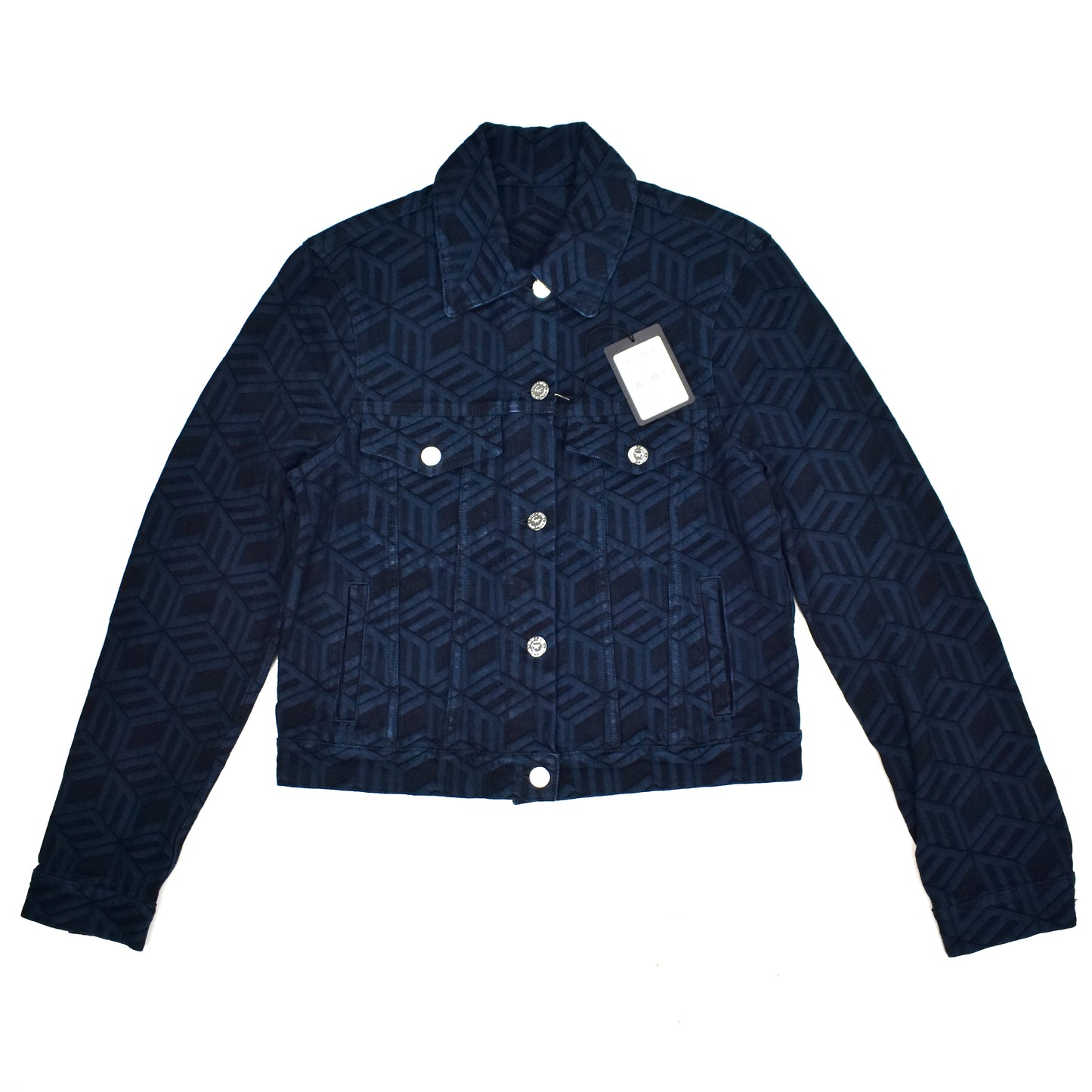MCM - Navy Logo Monogram Denim Trucker Jacket