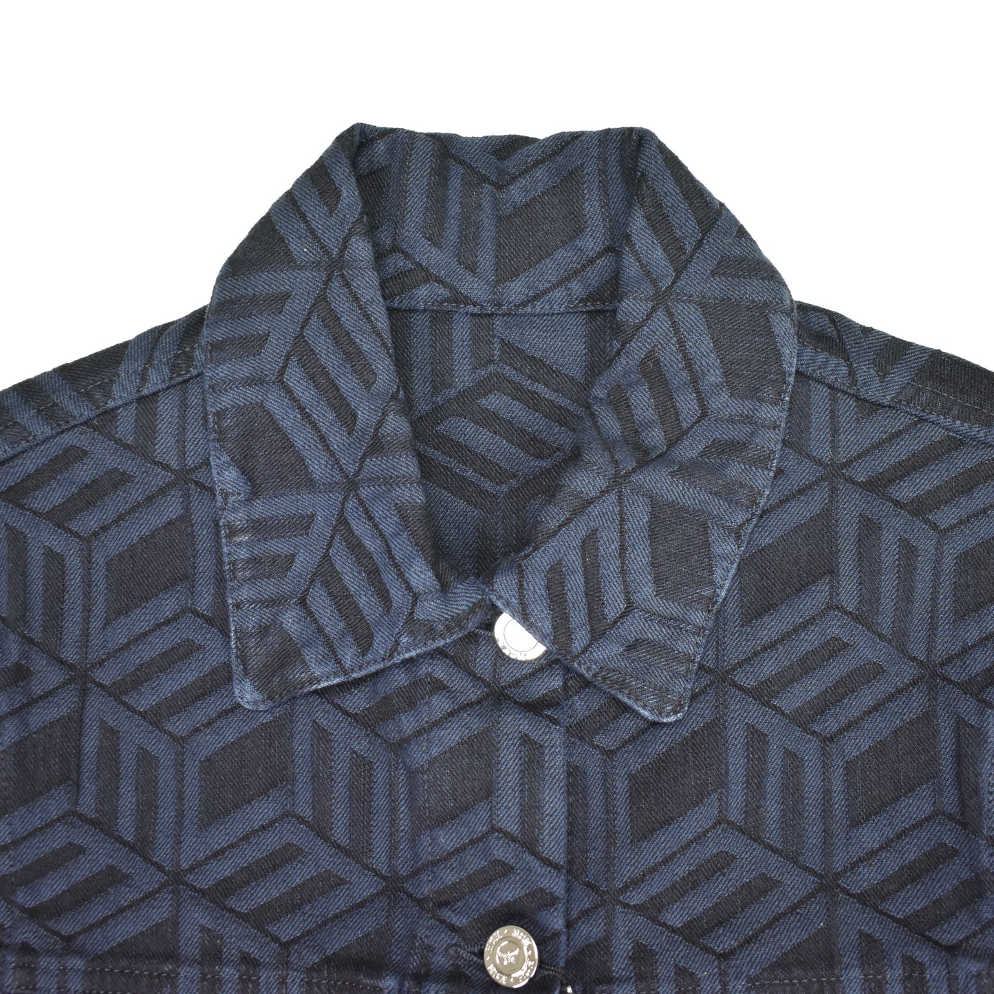 MCM - Navy Logo Monogram Denim Trucker Jacket