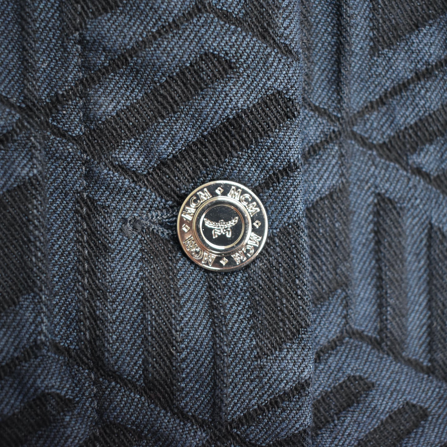 MCM - Navy Logo Monogram Denim Trucker Jacket