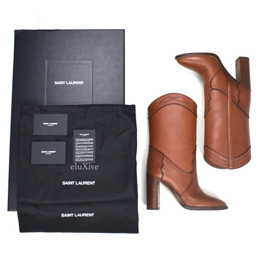 Saint Laurent - Brown Leather Kate 90 Western Boots