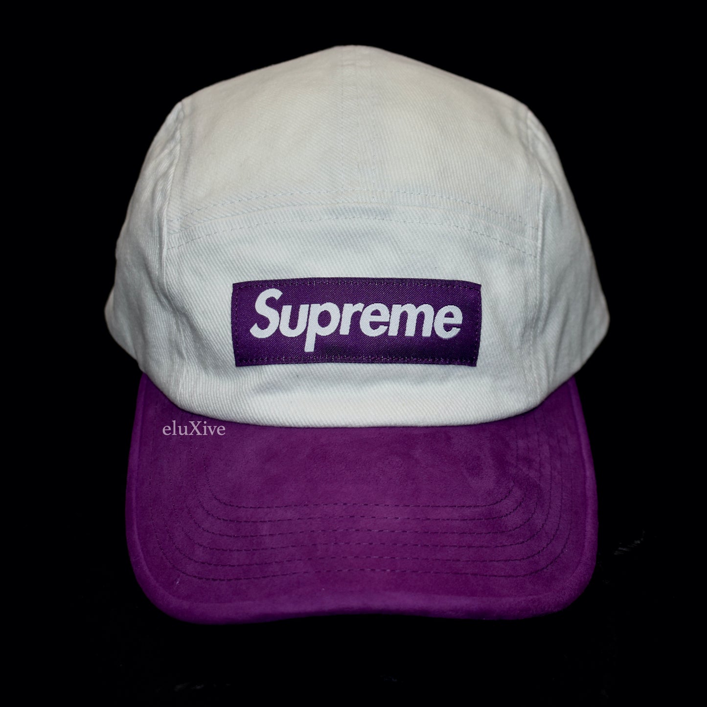 Supreme - White/Purple Box Logo Suede Bill Hat