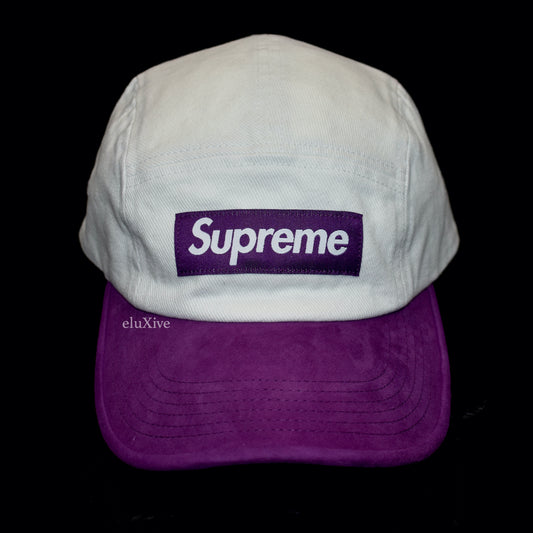 Supreme - White/Purple Box Logo Suede Bill Hat