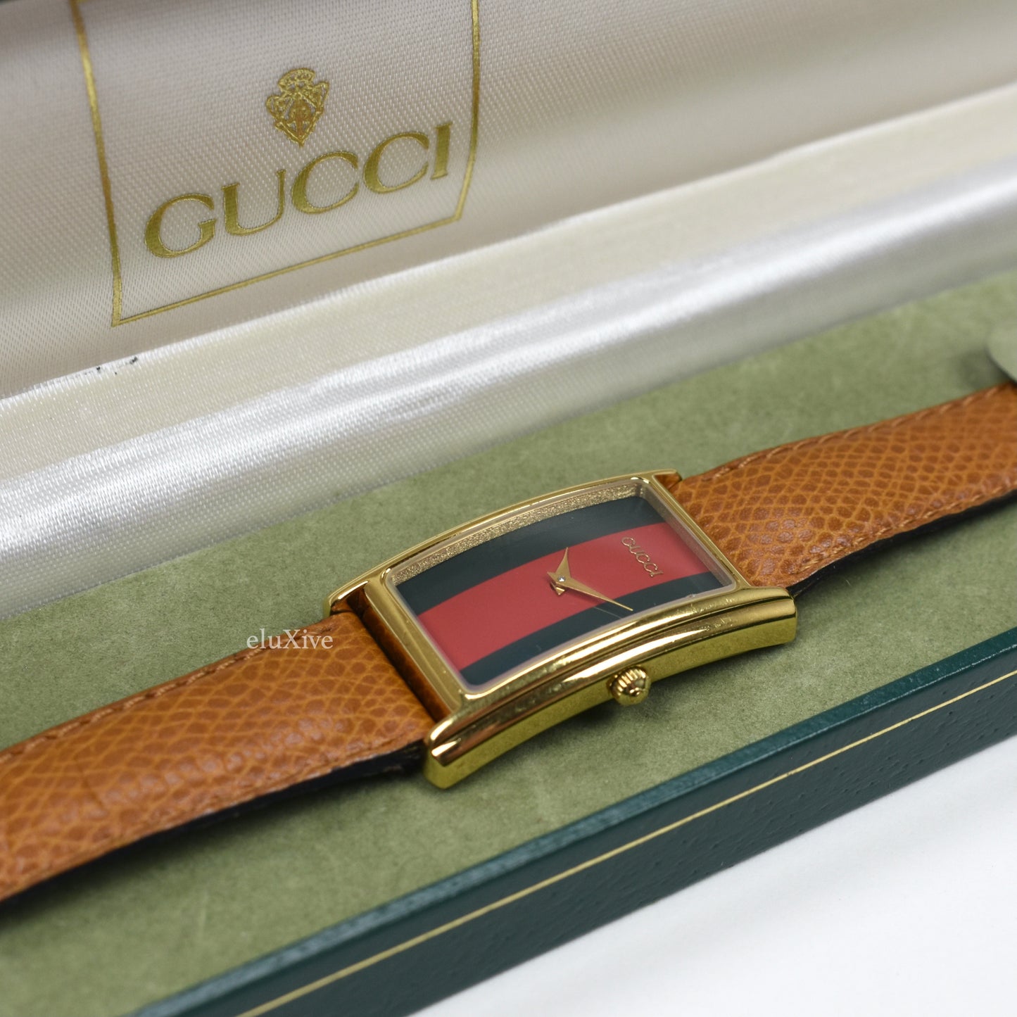 Gucci - 2600M Gold Web Stripe Dial Tank Watch