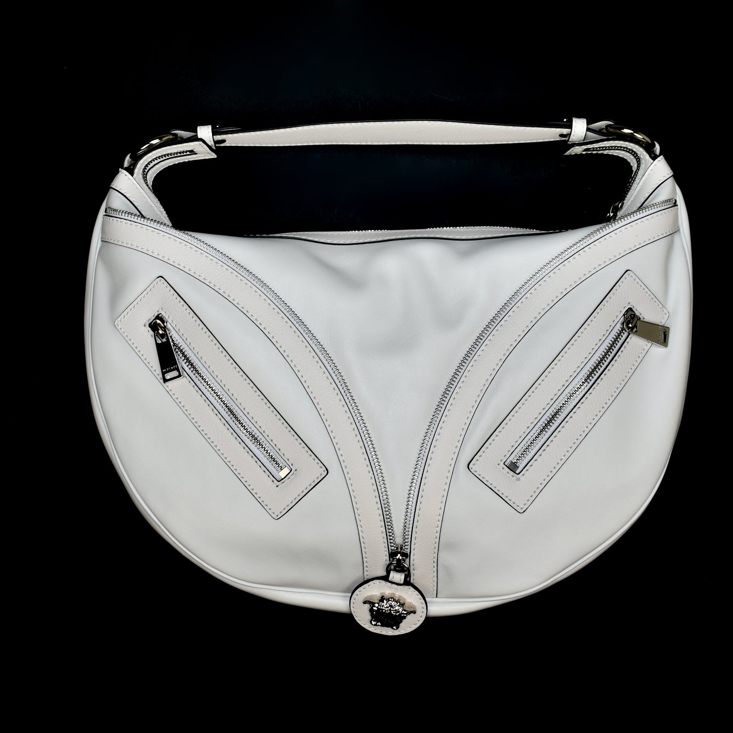 Versace - White Leather Medusa Logo Hobo Bag