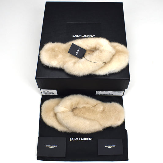 Saint Laurent - Beige Genuine Fur Pepe Flip Flops