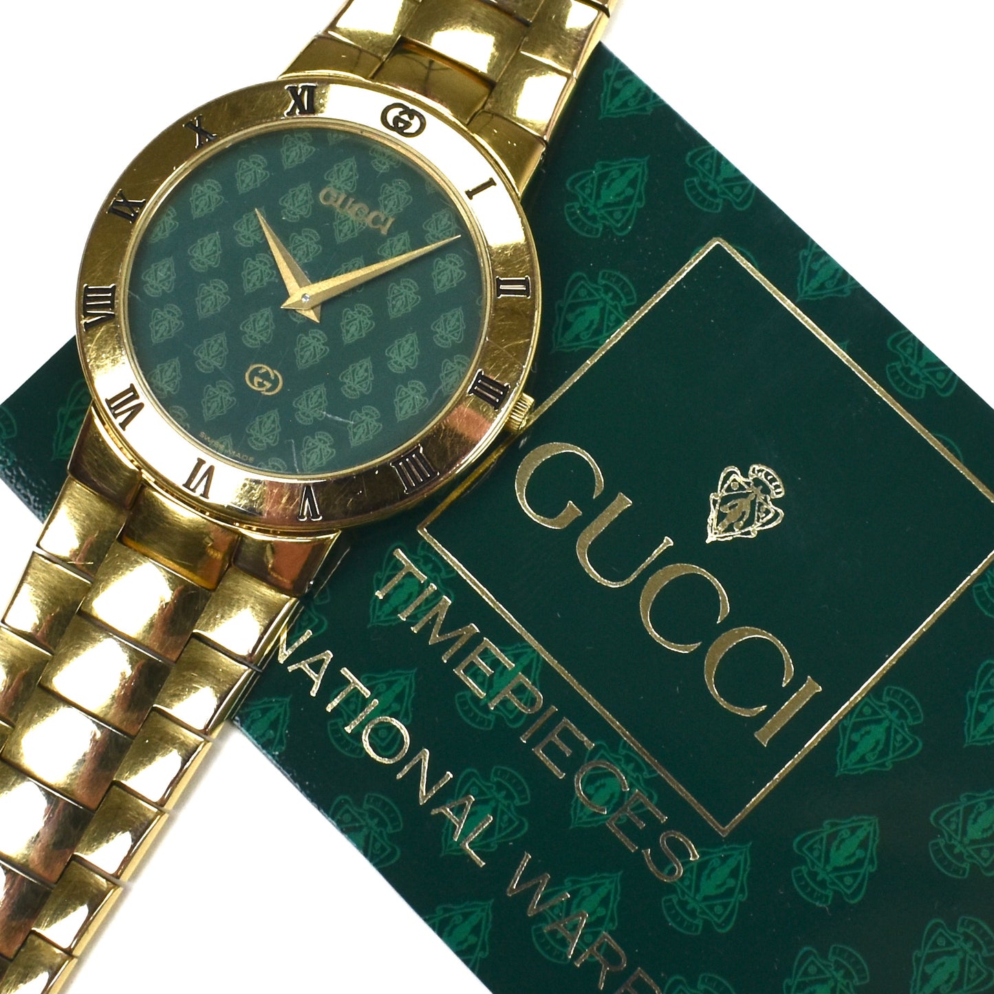Gucci - 3300M Gold / Green Crest Dial Watch