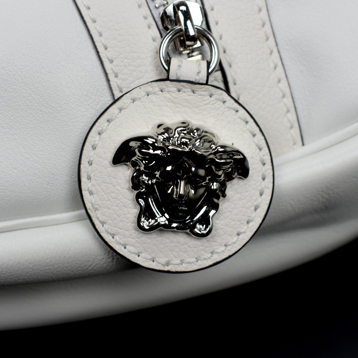 Versace - White Leather Medusa Logo Hobo Bag