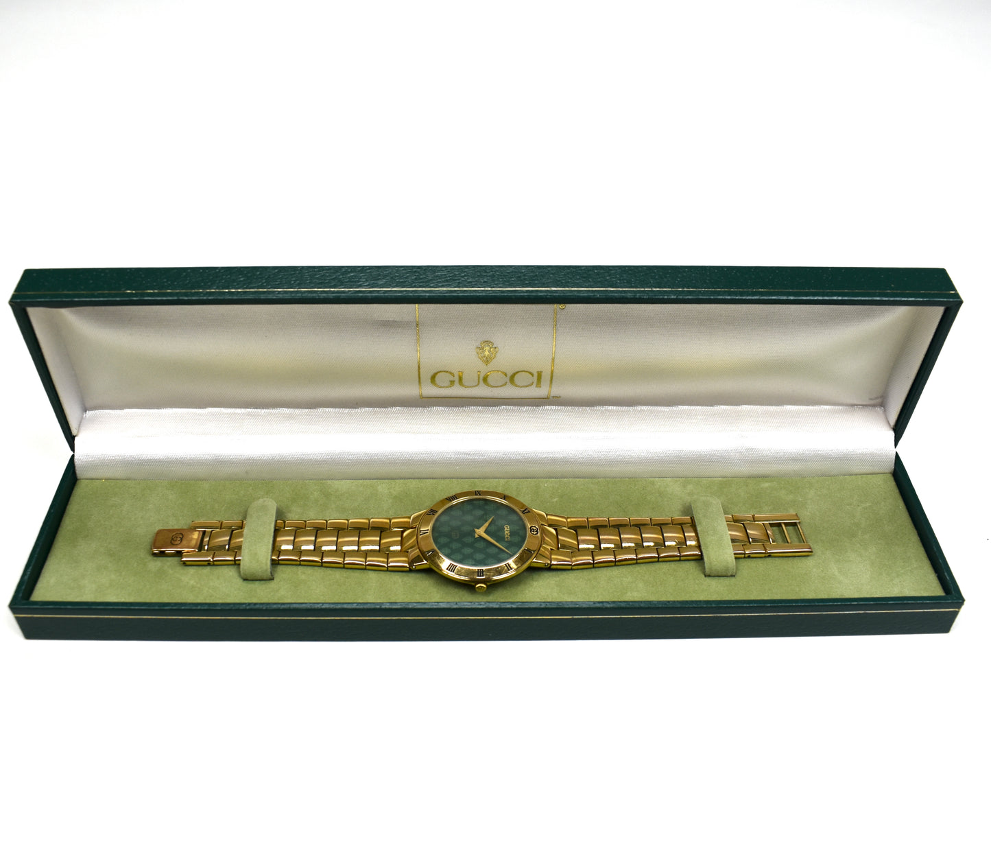 Gucci - 3300M Gold / Green Crest Dial Watch