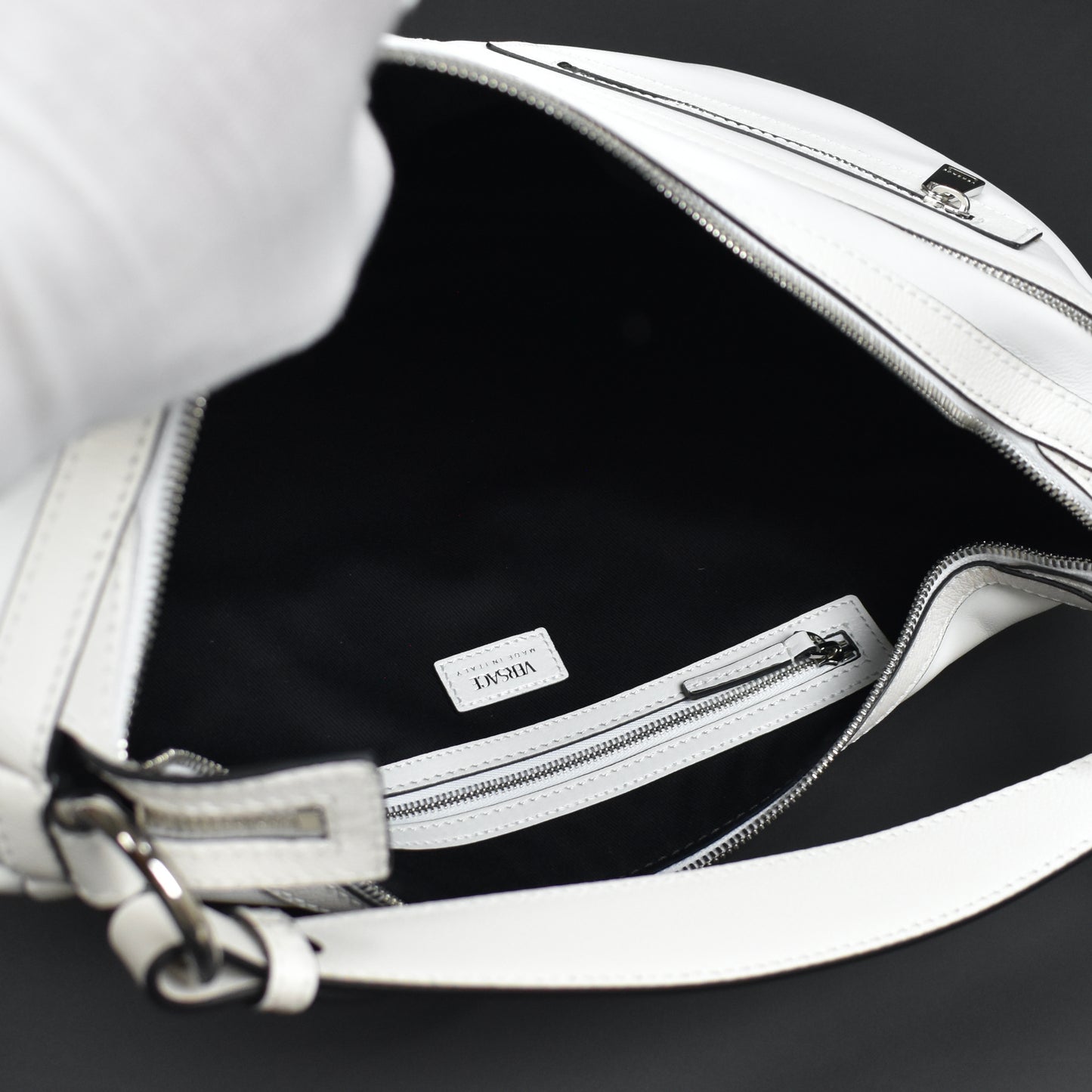 Versace - White Leather Medusa Logo Hobo Bag
