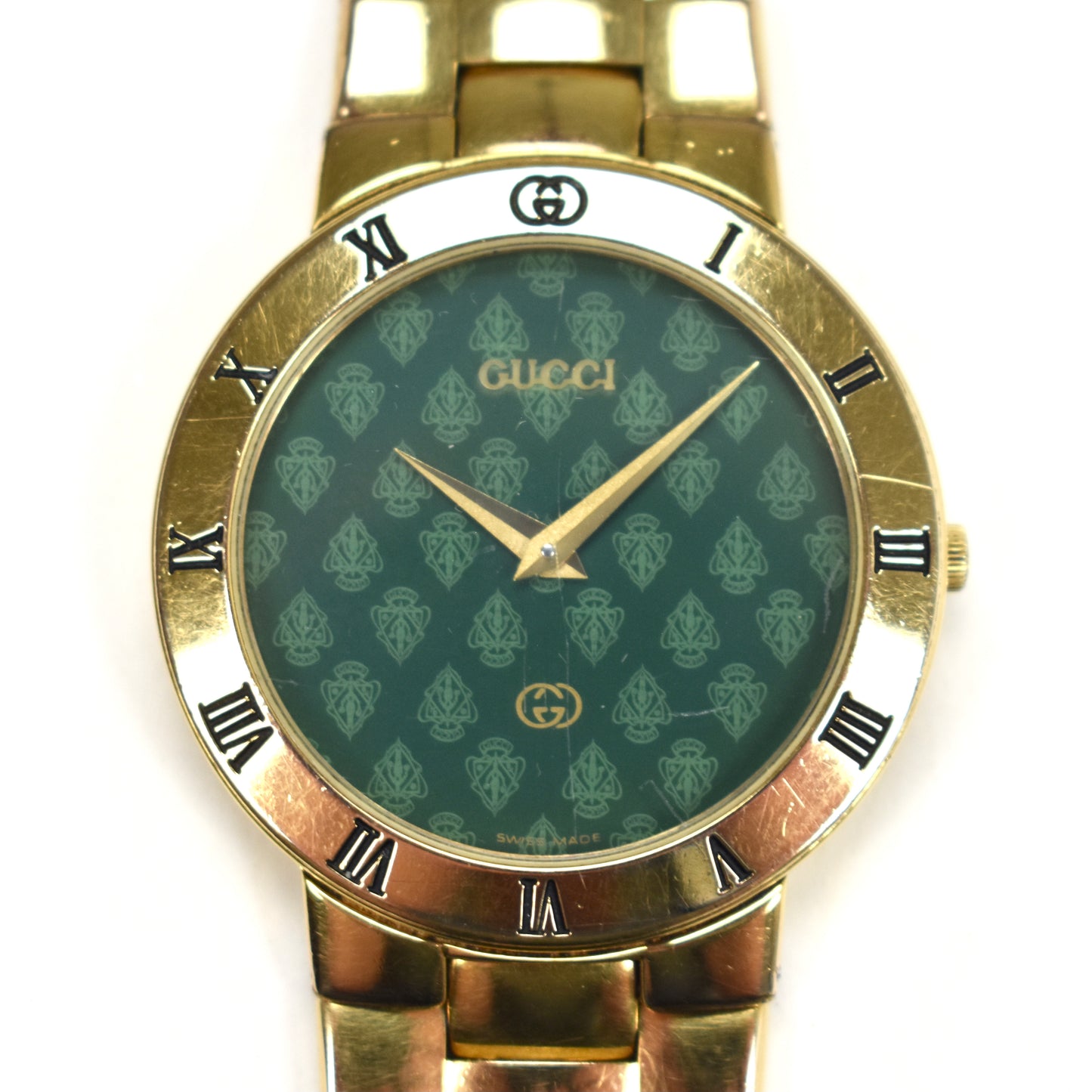 Gucci - 3300M Gold / Green Crest Dial Watch