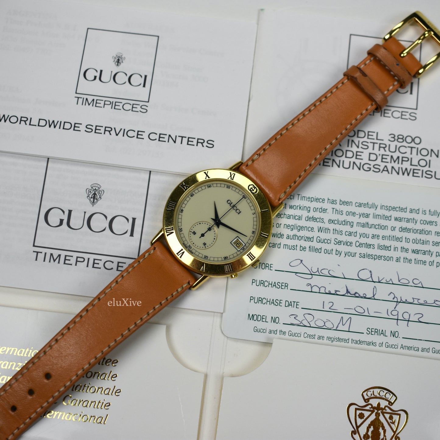 Gucci - 3800M Gold Cream Dial Chronograph Watch