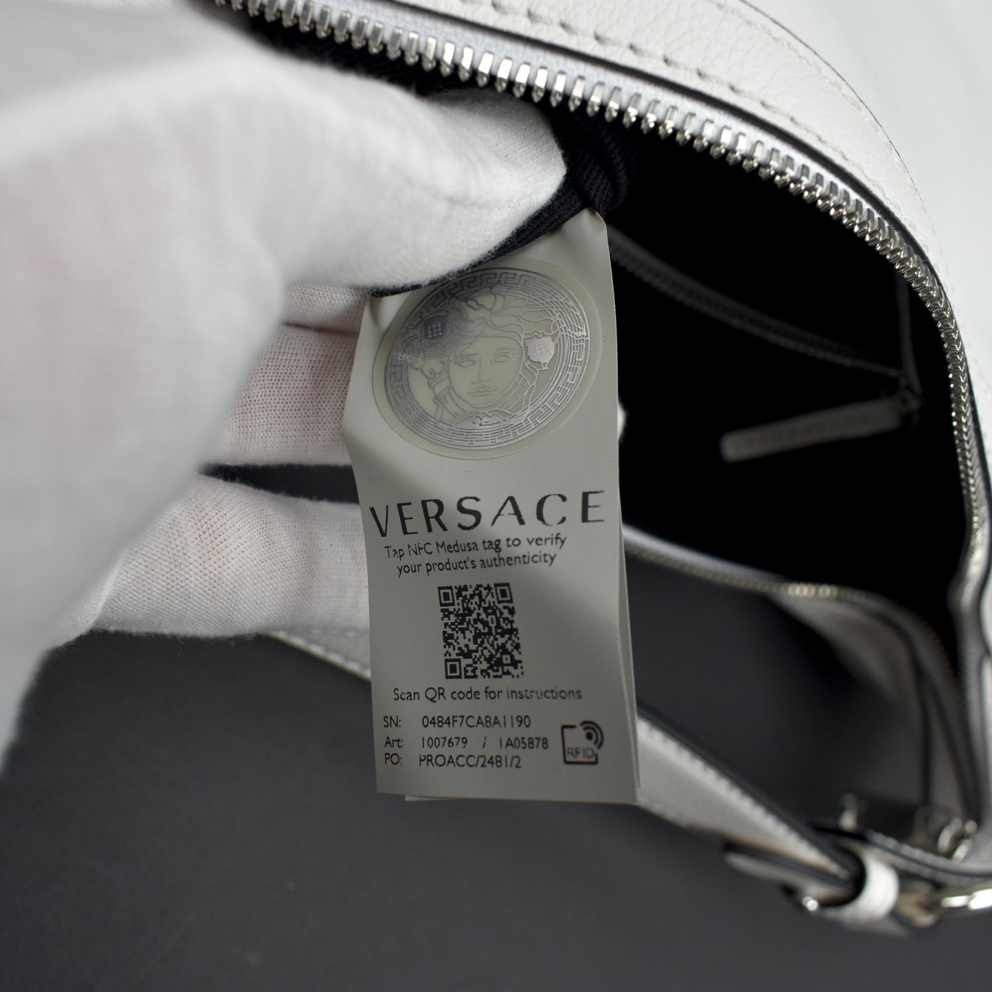 Versace - White Leather Medusa Logo Hobo Bag