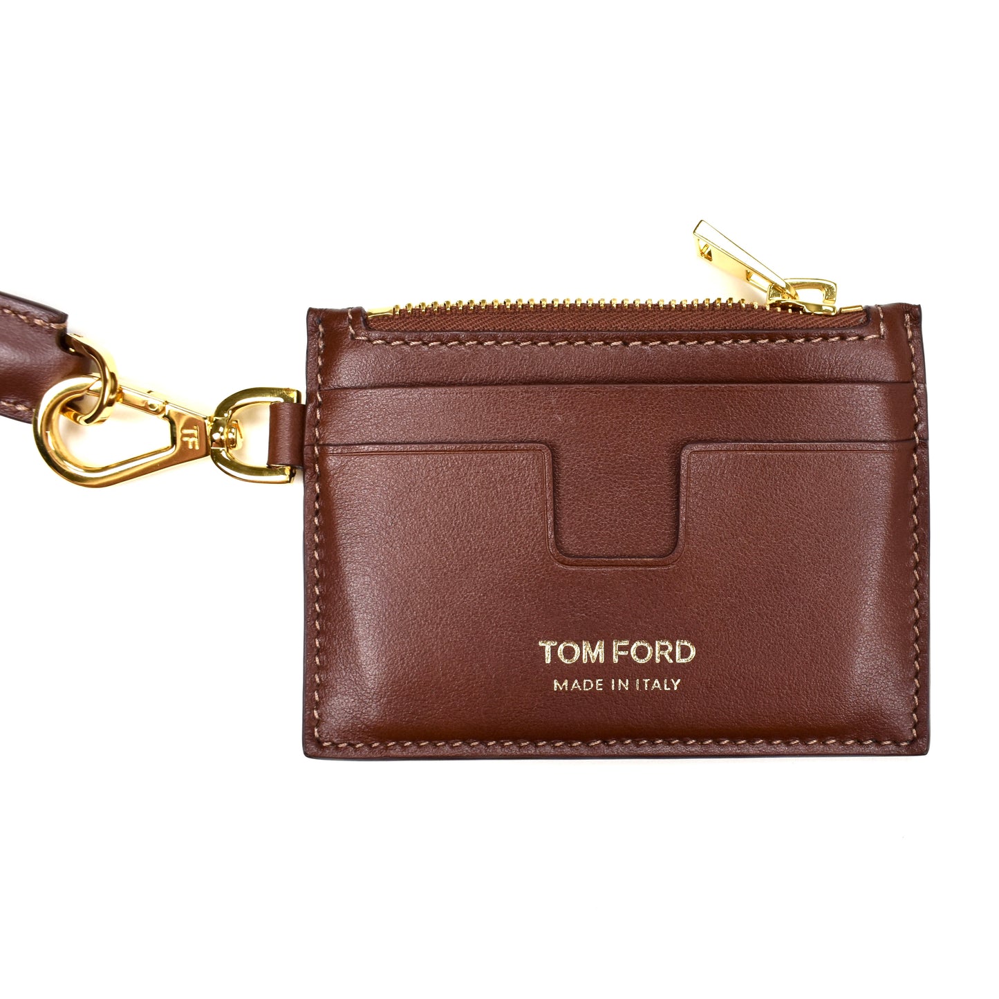 Tom Ford - Brown Leather Card Holder w/ Strap