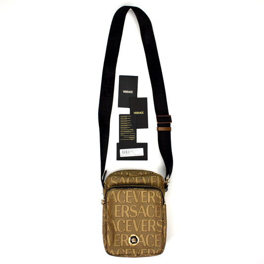 Versace - Brown Logo Woven Crossbody Bag