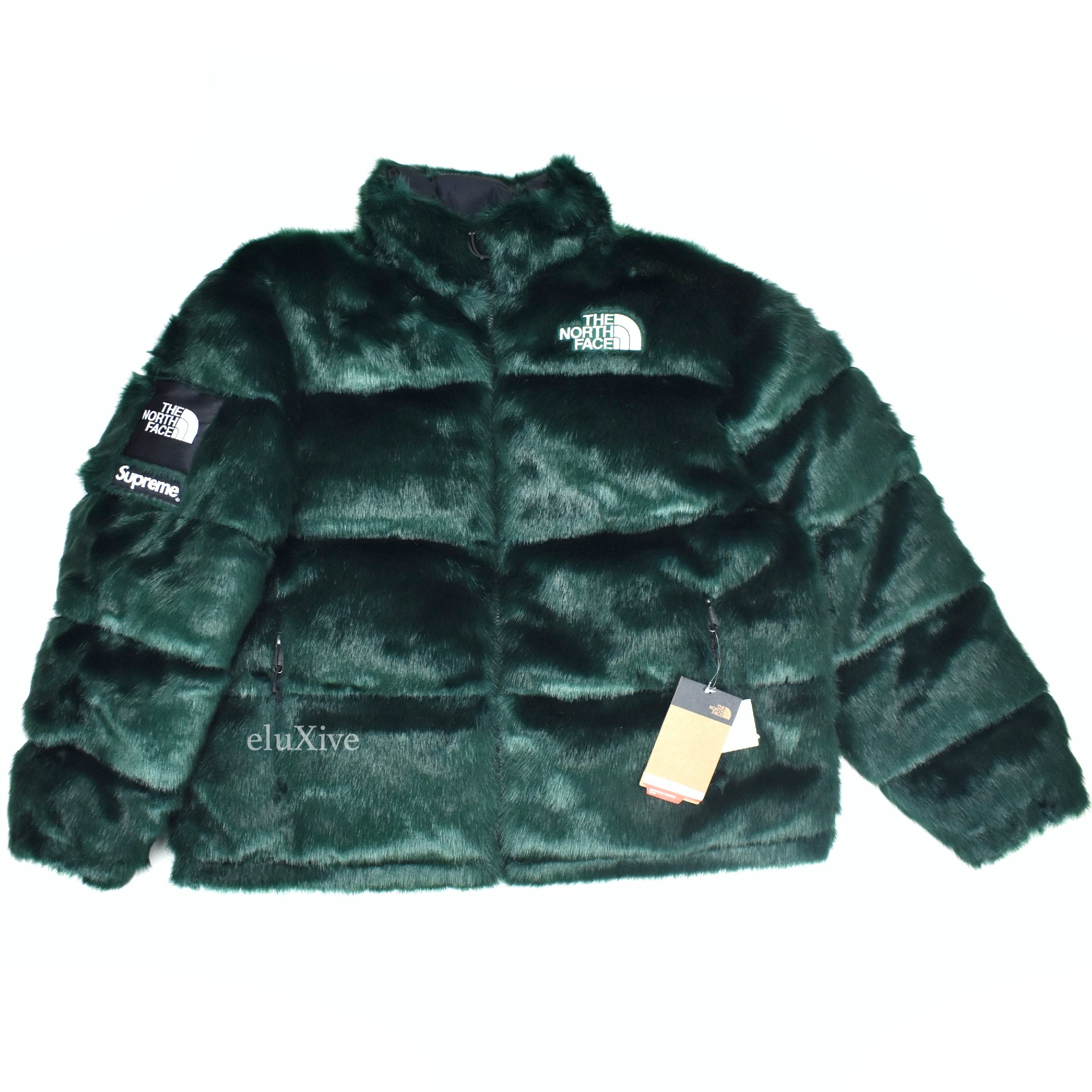 Supreme x The North Face - Green Faux Fur Nuptse Jacket – eluXive
