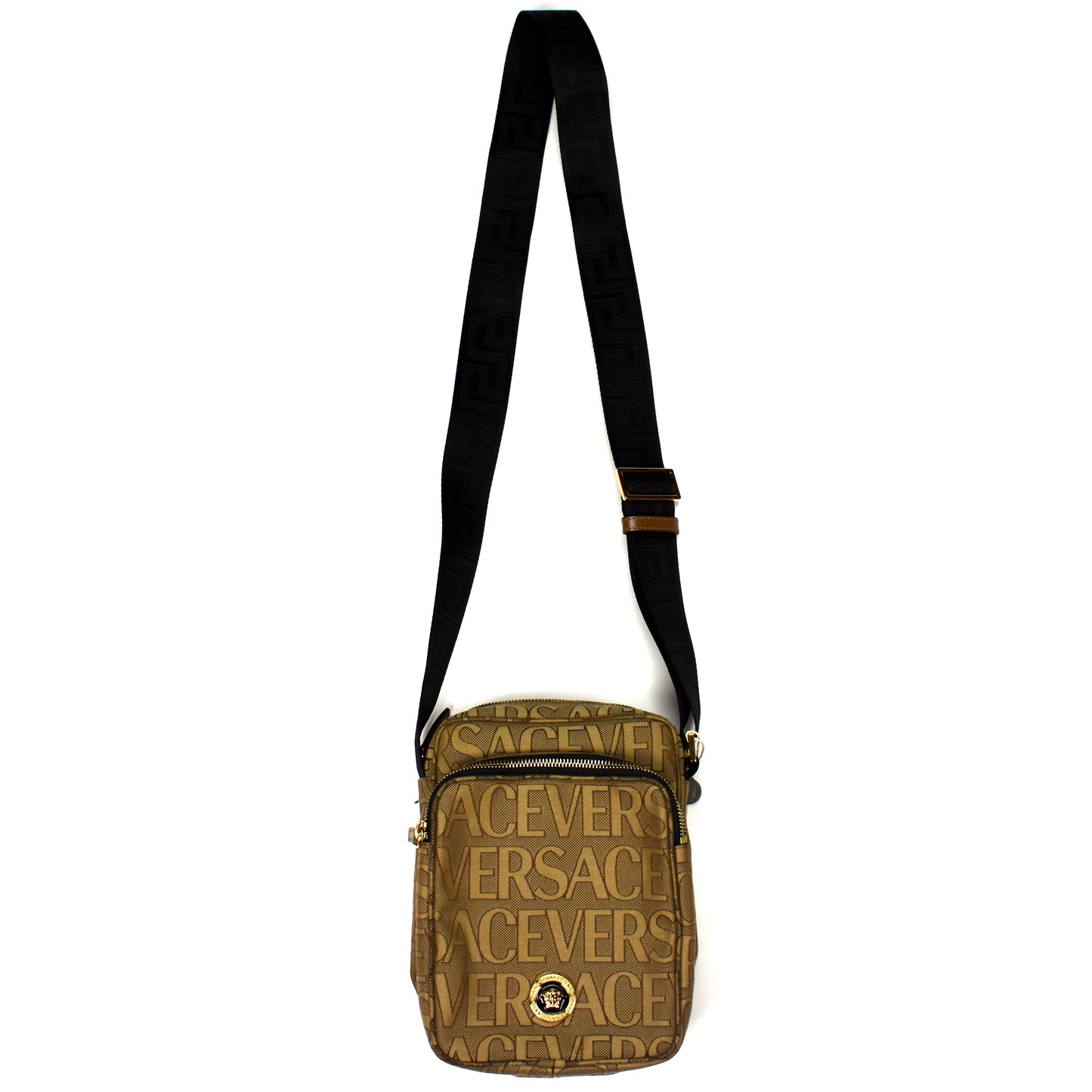Versace - Brown Logo Woven Crossbody Bag