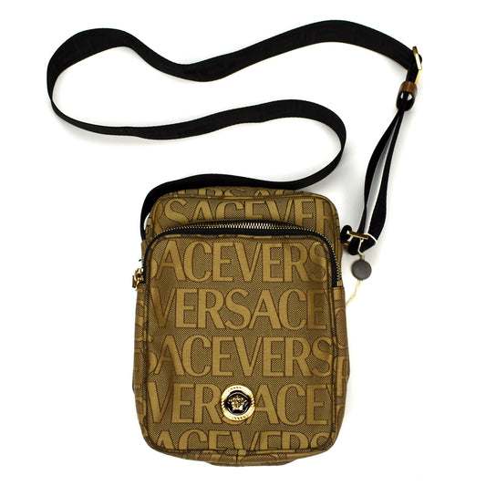 Versace - Brown Logo Woven Crossbody Bag