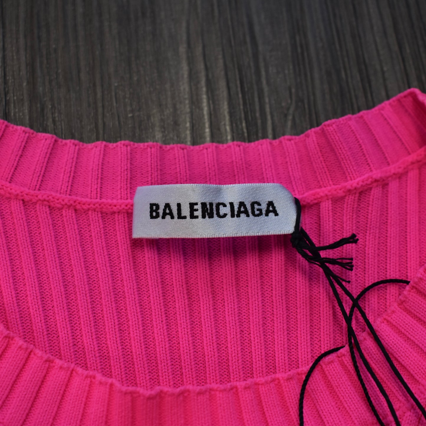 Balenciaga - Bright Pink Technic Rib Knit Logo Tag Sweater
