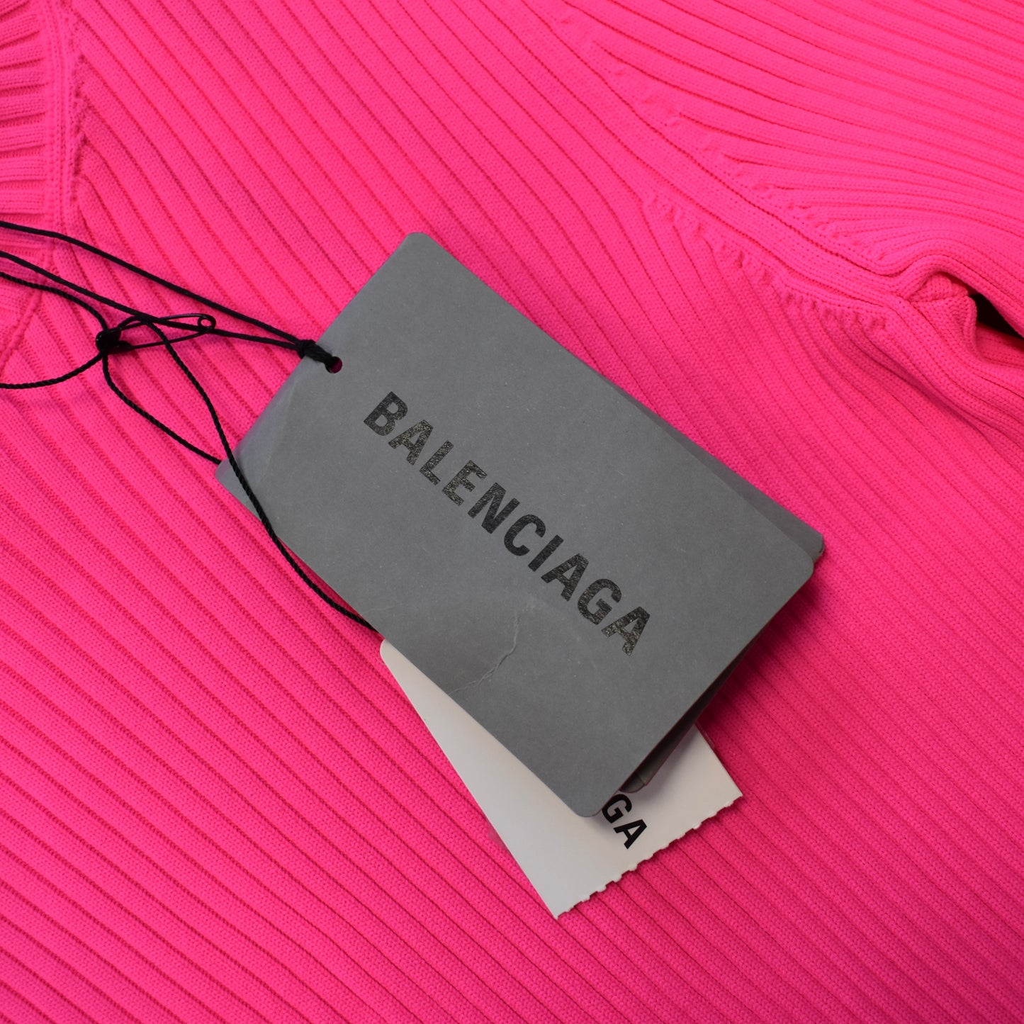 Balenciaga - Bright Pink Technic Rib Knit Logo Tag Sweater