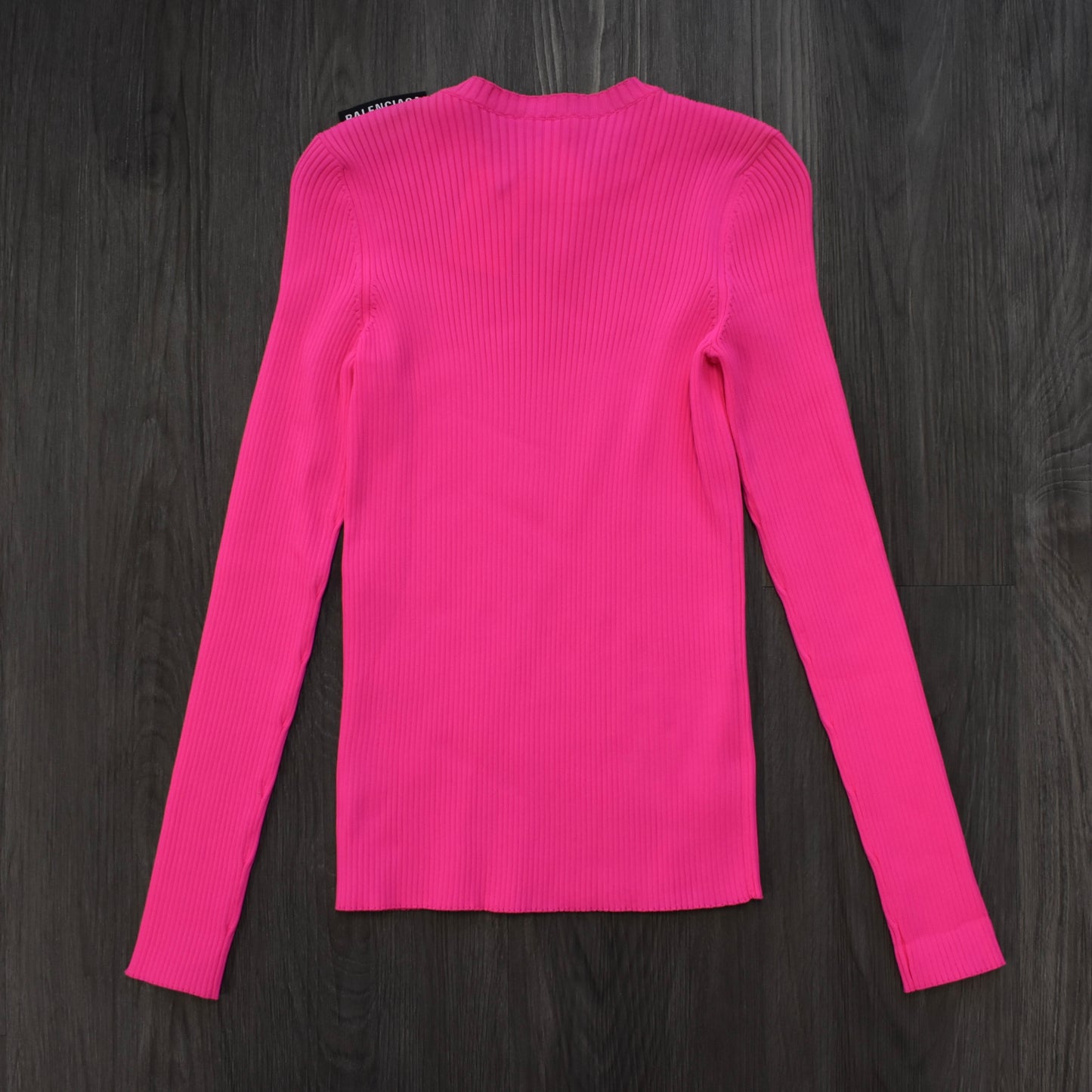 Balenciaga - Bright Pink Technic Rib Knit Logo Tag Sweater