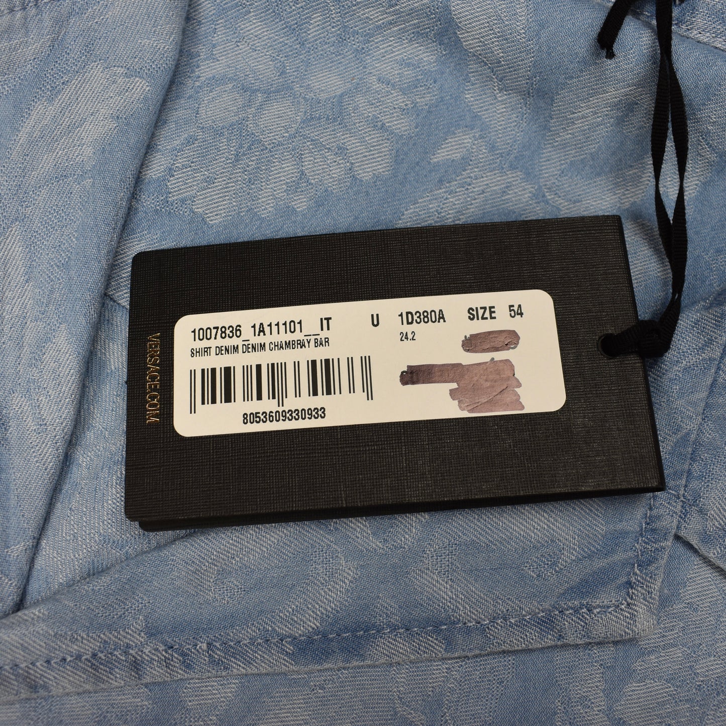 Versace - Denim Chambray Baroque Woven Snap Button Shirt