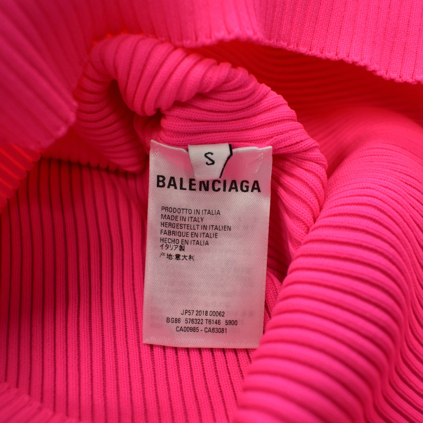 Balenciaga - Bright Pink Technic Rib Knit Logo Tag Sweater
