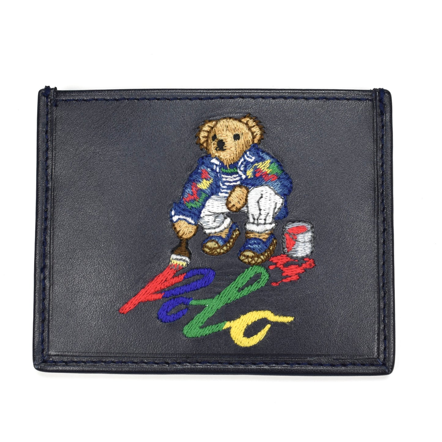 Polo Ralph Lauren - Navy Leather Bear Embroidered Card Holder