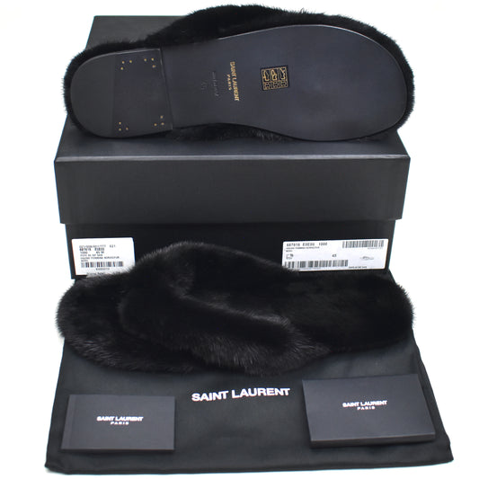 Saint Laurent - Black Genuine Fur Pepe Flip Flops