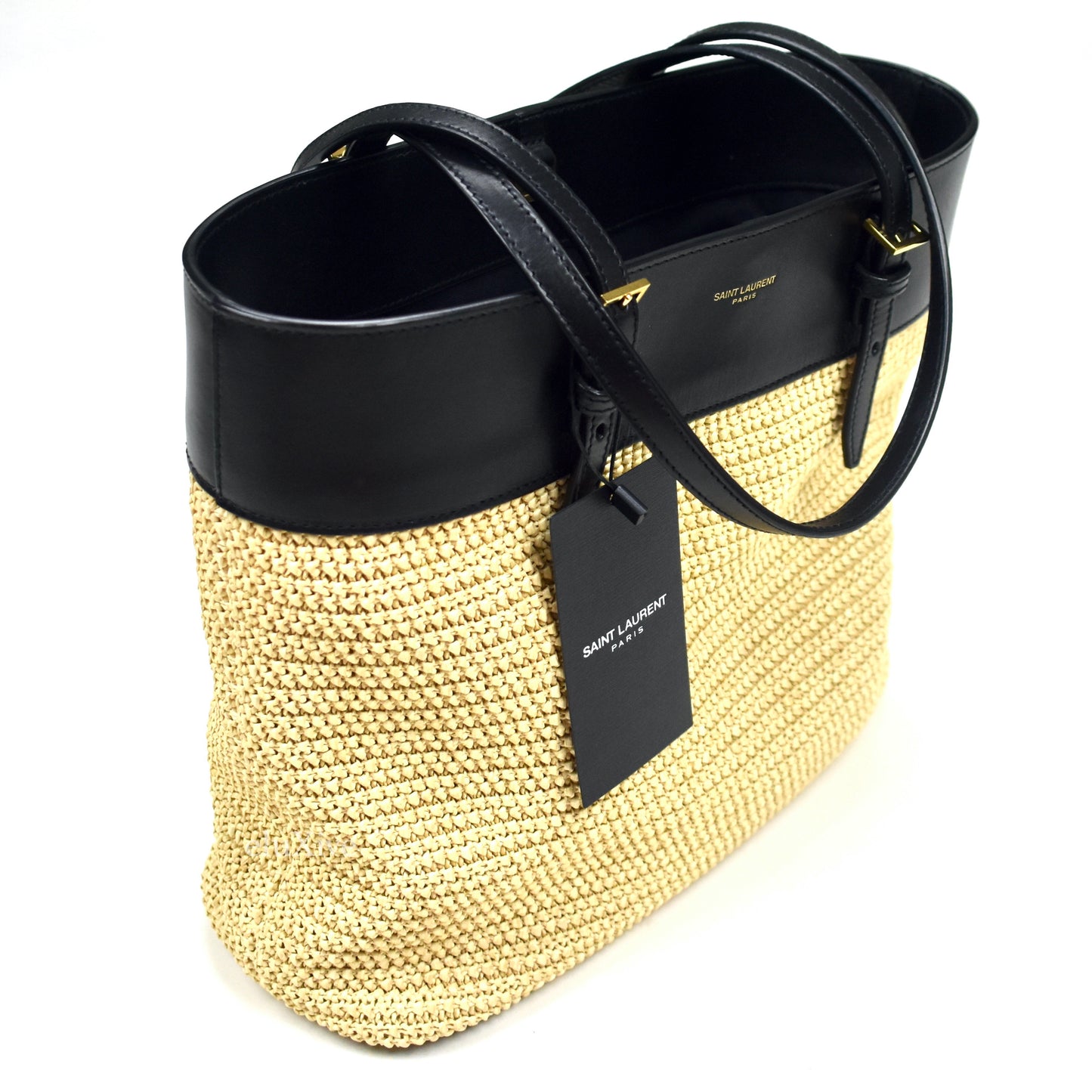 Saint Laurent - Mini Raffia Boucle / Black Leather Bag